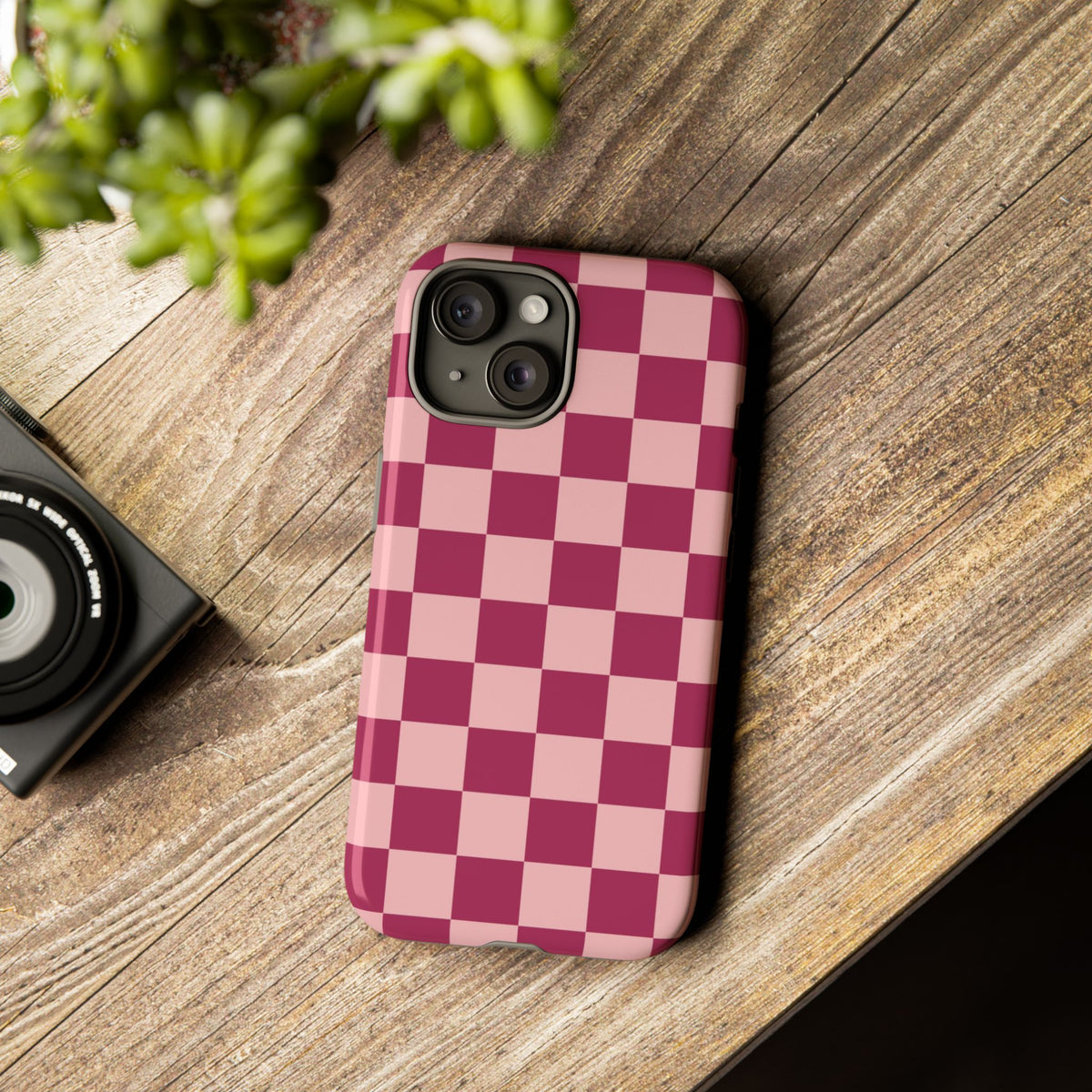 Pink Checked Pattern Phone Case - Pink Phone Case