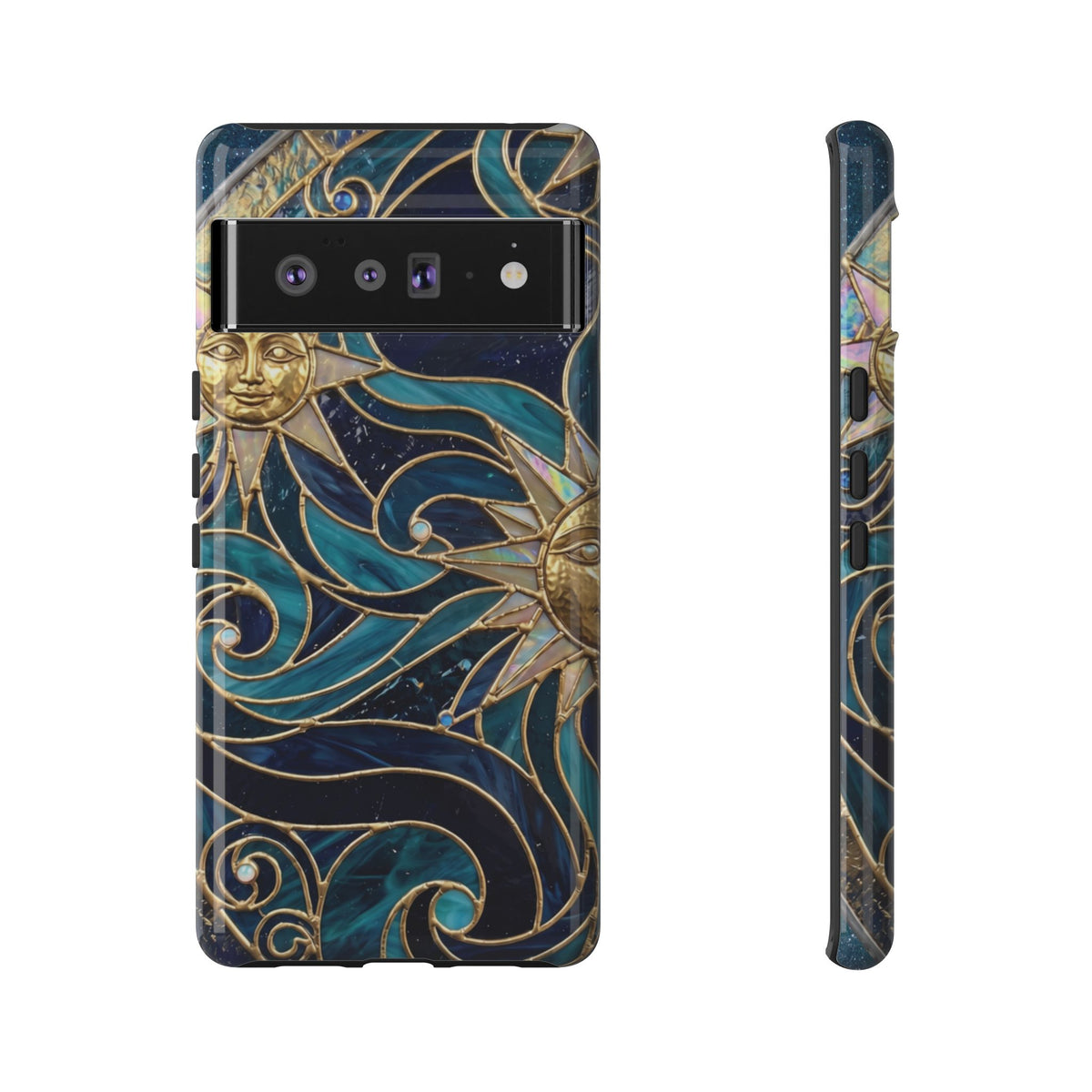 Elegant Teal & Gold Celestial Suns Phone Case