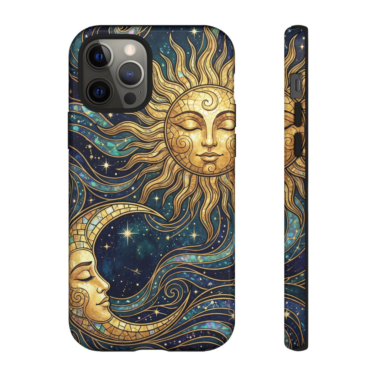 Elegant Teal & Gold Sun and Moon Phone Case