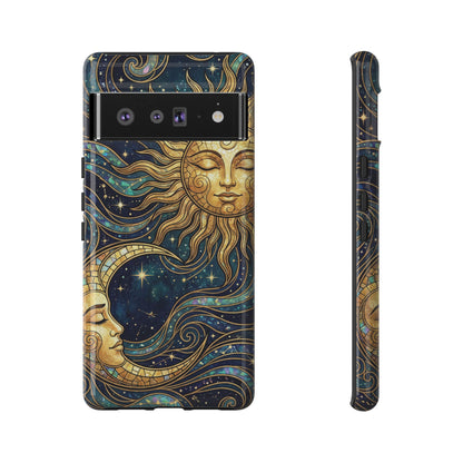 Elegant Teal & Gold Sun and Moon Phone Case