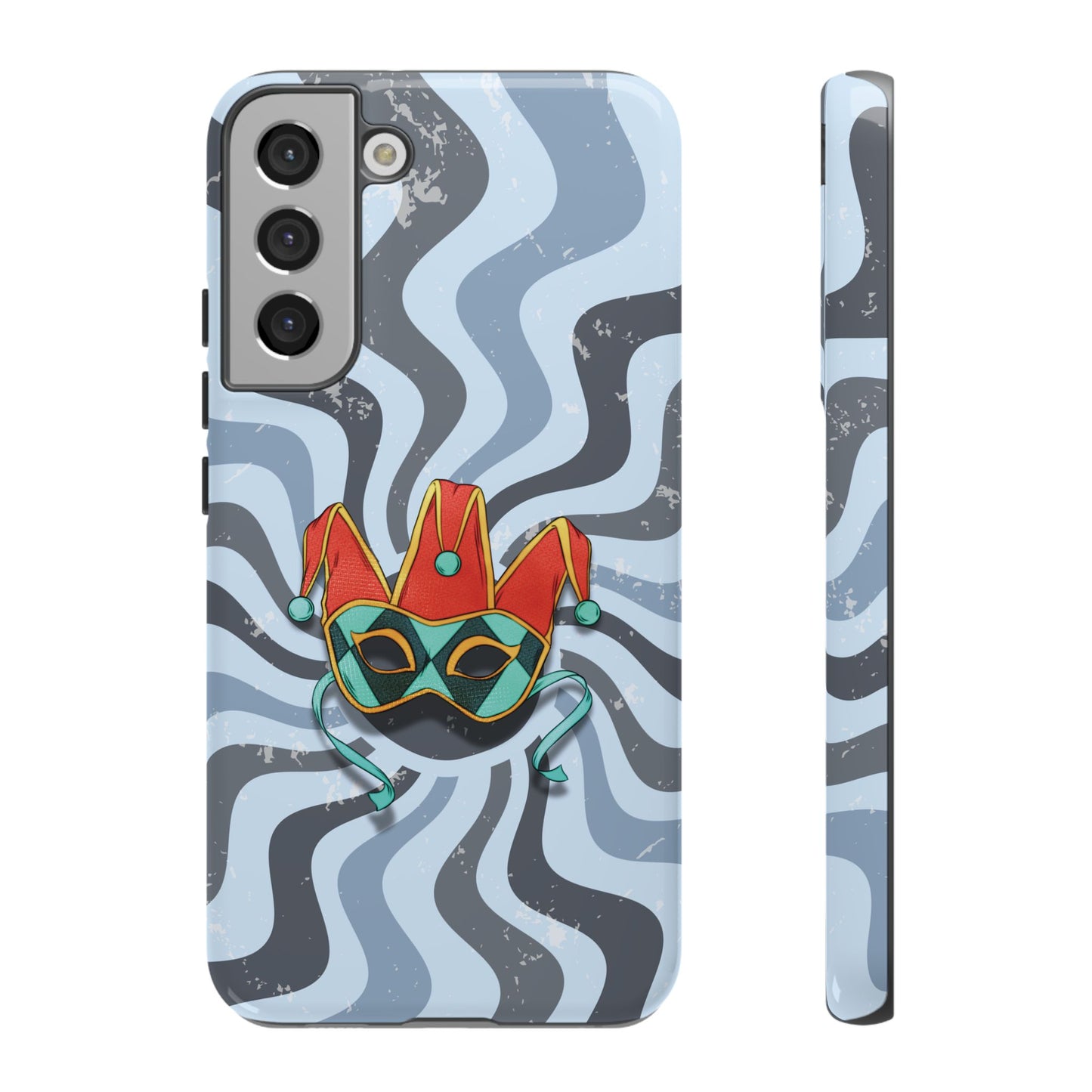 Samsung Galaxy S22 Plus / Glossy Phone Case - Venetian Jester Mask – Blue Retro Soft Revival Phone Case