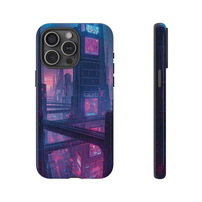 Neon Cyberpunk Megacity Sci-fi Phone Case - Blue Phone Case - iPhone 15 Pro Max / Glossy