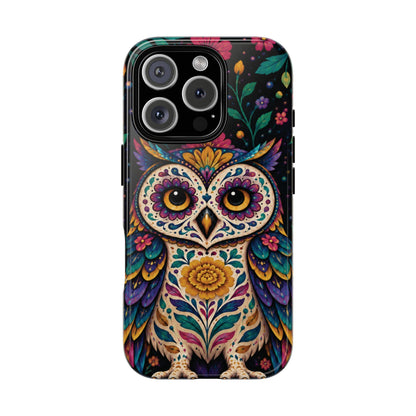 Vibrant Purple and Teal Calavera Owl Phone Case - Multicolor Phone Case - iPhone 16 Pro / Glossy
