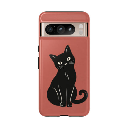 Minimalist Coral Red & Black Cat Phone Case