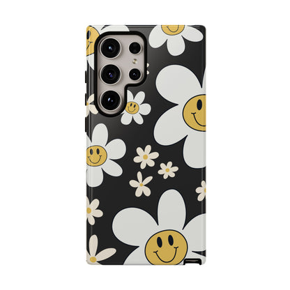 Samsung Galaxy S24 Ultra / Glossy Phone Case - Fun Retro Daisy Pattern with Dark Grey Background Phone Case
