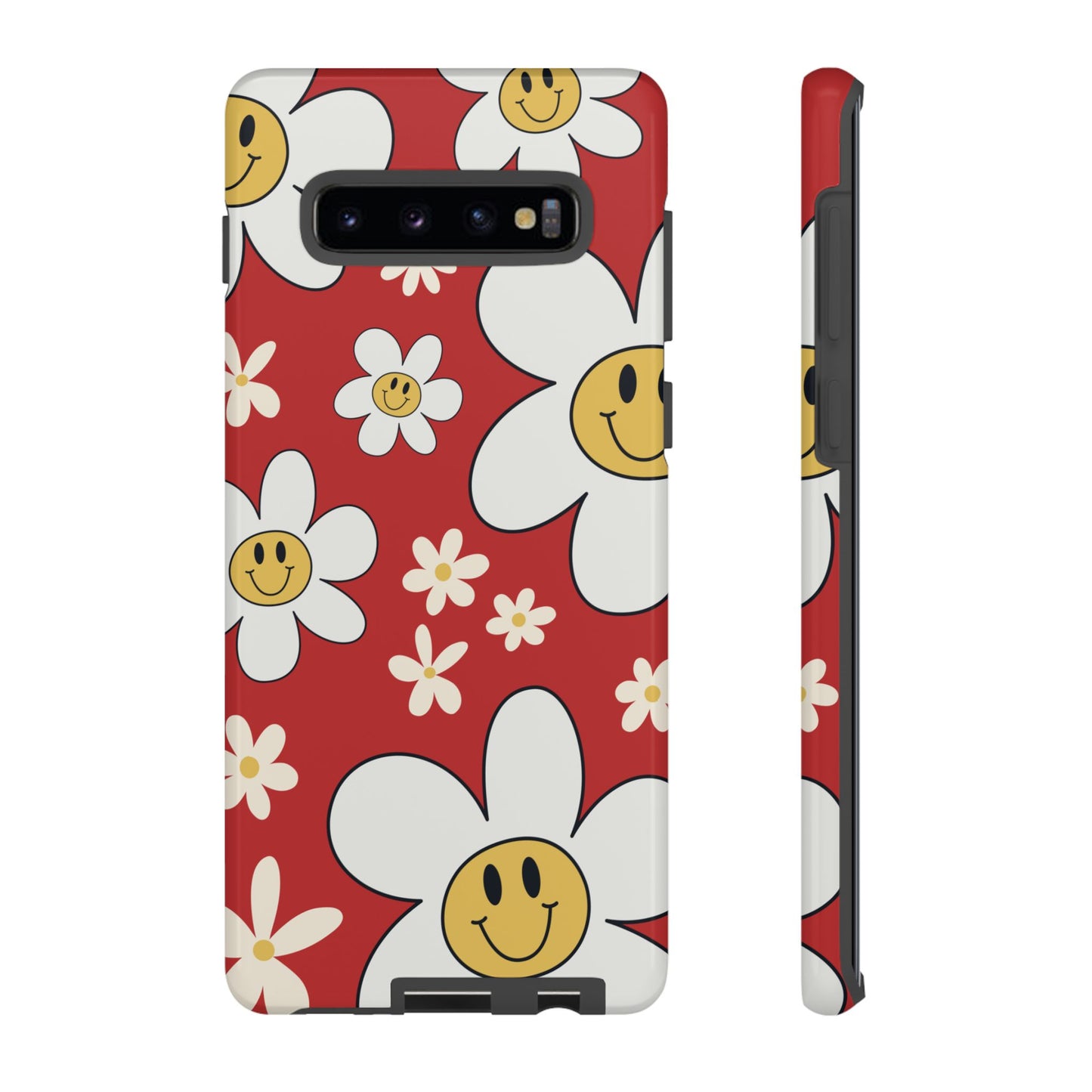 Samsung Galaxy S10 Plus / Glossy Phone Case - Fun Retro Daisy Pattern with Red Background Phone Case
