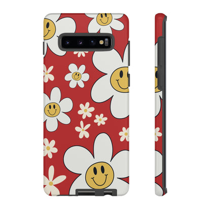 Samsung Galaxy S10 Plus / Glossy Phone Case - Fun Retro Daisy Pattern with Red Background Phone Case