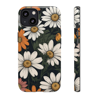 iPhone 13 / Glossy Phone Case - Boho Chic Daisies Floral Pattern ’White Orange & Pink’ Phone Case