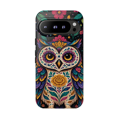 Vibrant Purple and Teal Calavera Owl Phone Case - Multicolor Phone Case - Google Pixel 9 Pro / Glossy