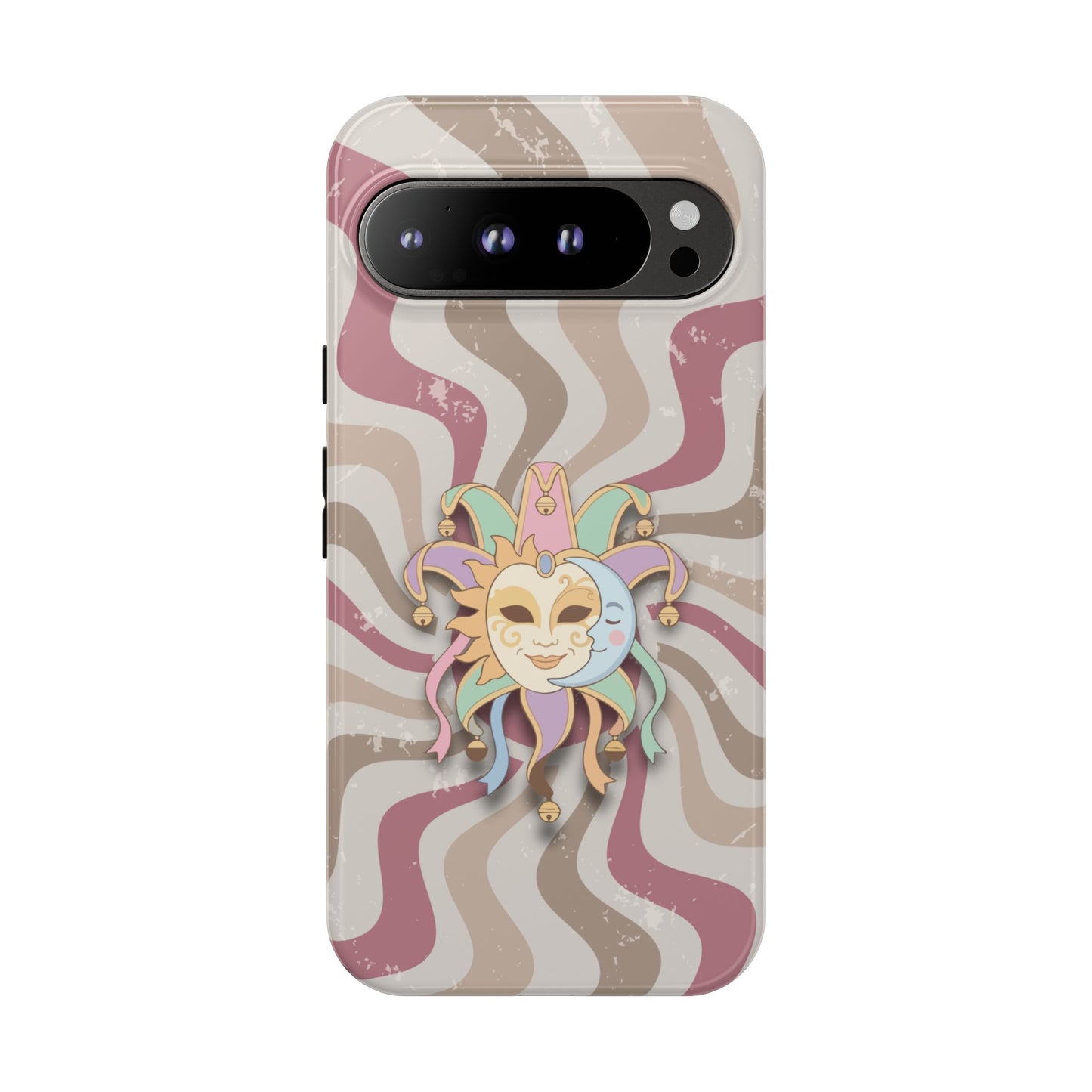 Sun & Moon Jester Mask – Pink Retro Wave Phone Case - Pink Phone Case - Google Pixel 9 Pro XL / Glossy