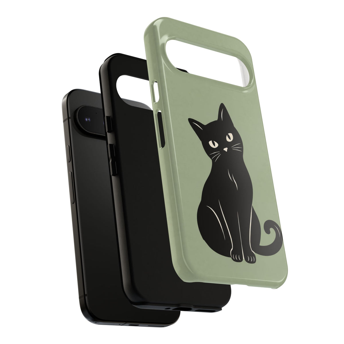 Minimalist Sage Green & Black Cat Phone Case