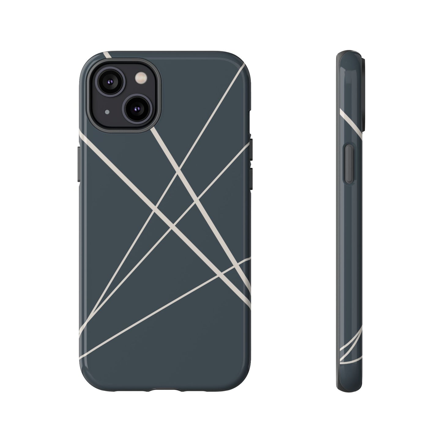 iPhone 14 Plus / Glossy Phone Case - Abstract Blue with Beige Lines Phone Case