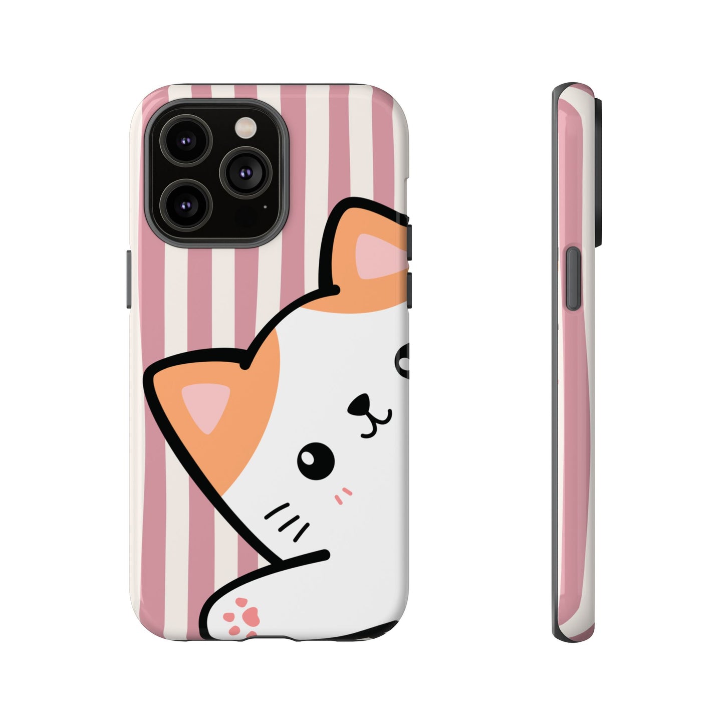 Playful Peakaboo Cat with Pink Stripe Pattern Phone Case - Pink Phone Case - iPhone 14 Pro Max / Glossy