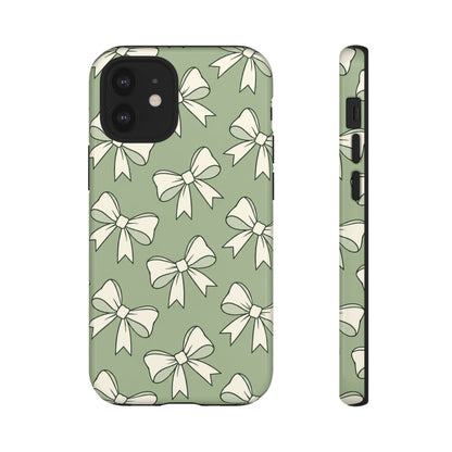 Chic Sage Green Bow Pattern Phone Case