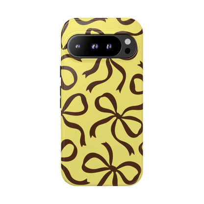 Bold Butter Yellow and Chocolate Brown Bow Pattern Phone Case