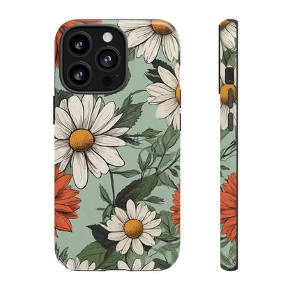 iPhone 13 Pro / Glossy Phone Case - Boho Chic Daisies Floral Pattern ’White & Orange’ Phone Case