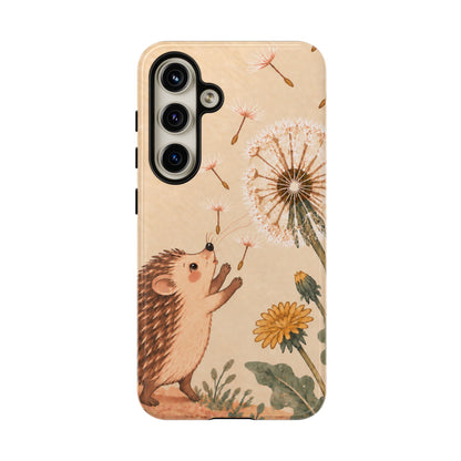 Whimsical Cream Hedgehog and Dandelion Phone Case - White Phone Case - Samsung Galaxy S24 / Glossy