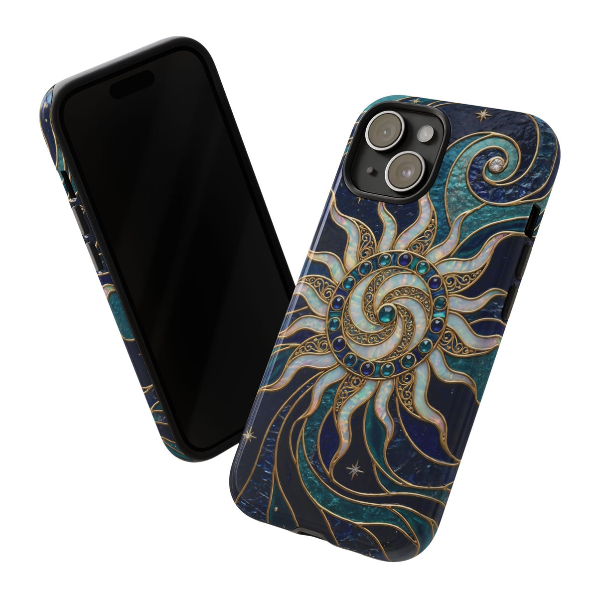 Elegant Teal & Gold Cosmic Sunburst Phone Case