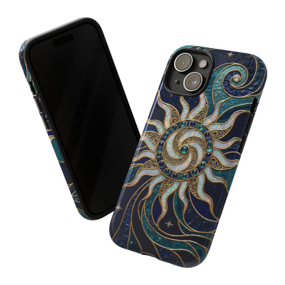 Elegant Teal & Gold Cosmic Sunburst Phone Case
