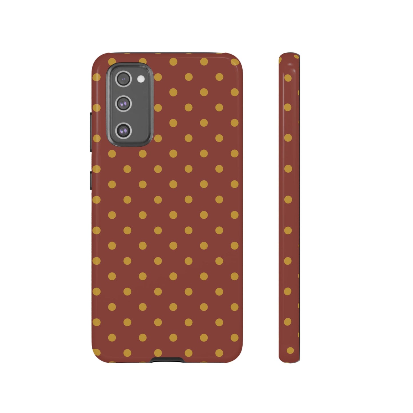 Samsung Galaxy S20 FE / Glossy Phone Case - Trendy Brown & Mustard Dot Pattern Phone Case