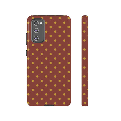 Samsung Galaxy S20 FE / Glossy Phone Case - Trendy Brown & Mustard Dot Pattern Phone Case