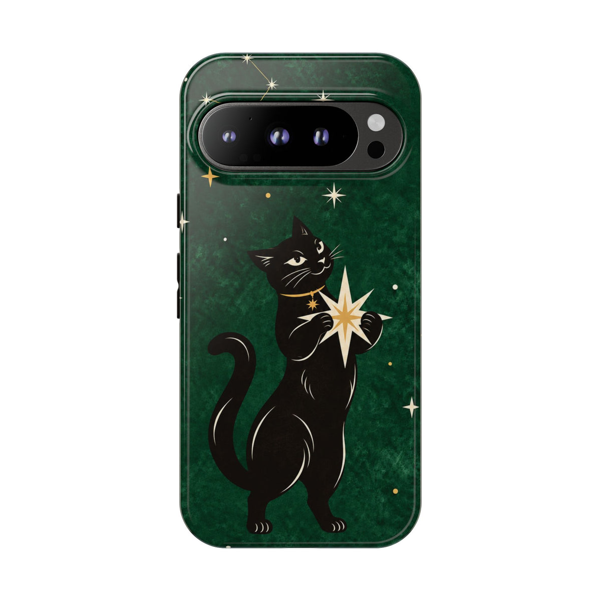 Forest Green Celestial Black Cat Phone Case - Green Phone Case - Google Pixel 9 Pro / Glossy