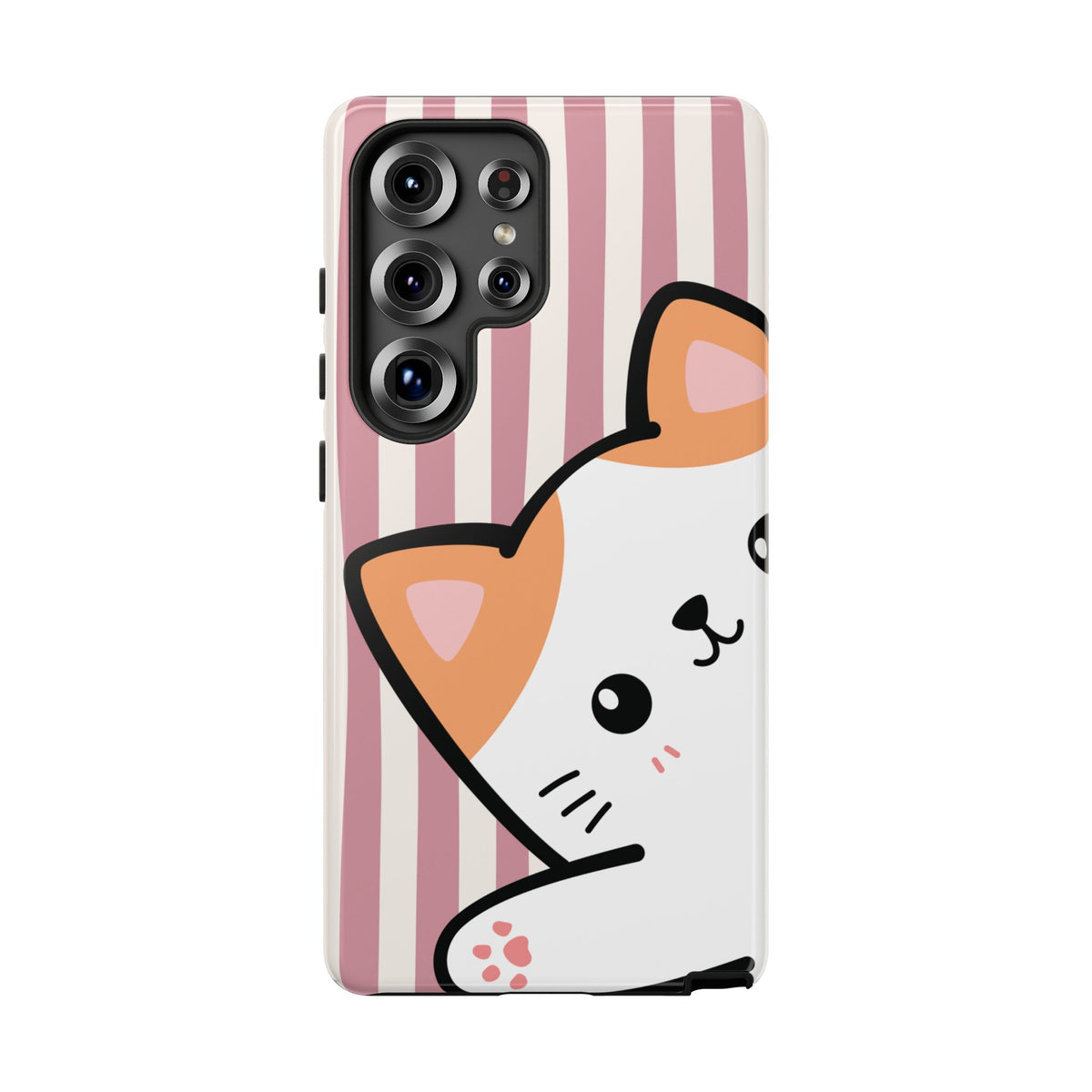 Playful Peakaboo Cat with Pink Stripe Pattern Phone Case - Pink Phone Case - Samsung Galaxy S25 Ultra / Glossy