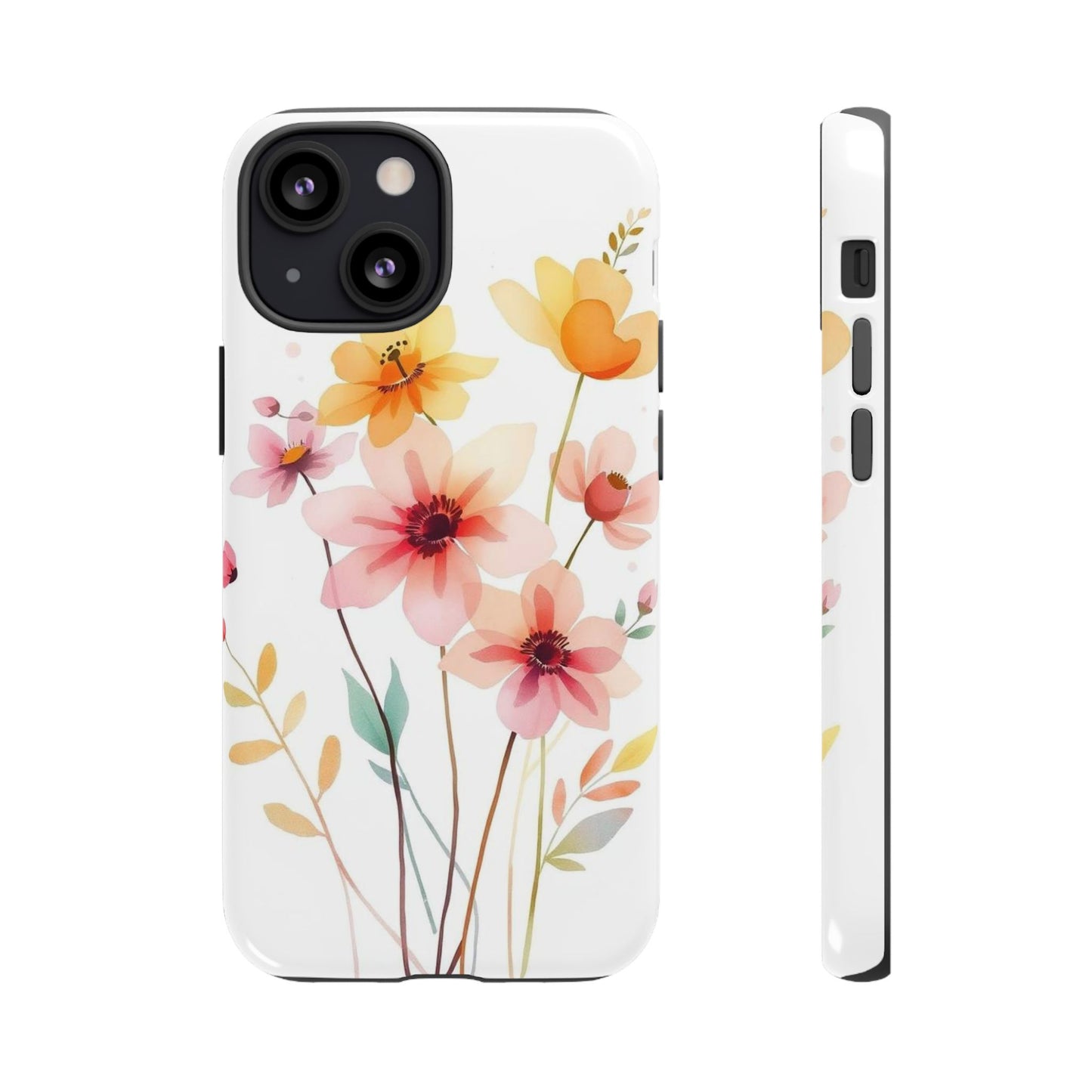 iPhone 13 Mini / Glossy Phone Case - Boho Chic Watercolour Blooms Design Phone Case