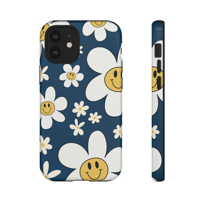 Fun Retro Daisy Pattern with Blue Background Phone Case - Blue Phone Case - iPhone 12 Mini / Glossy