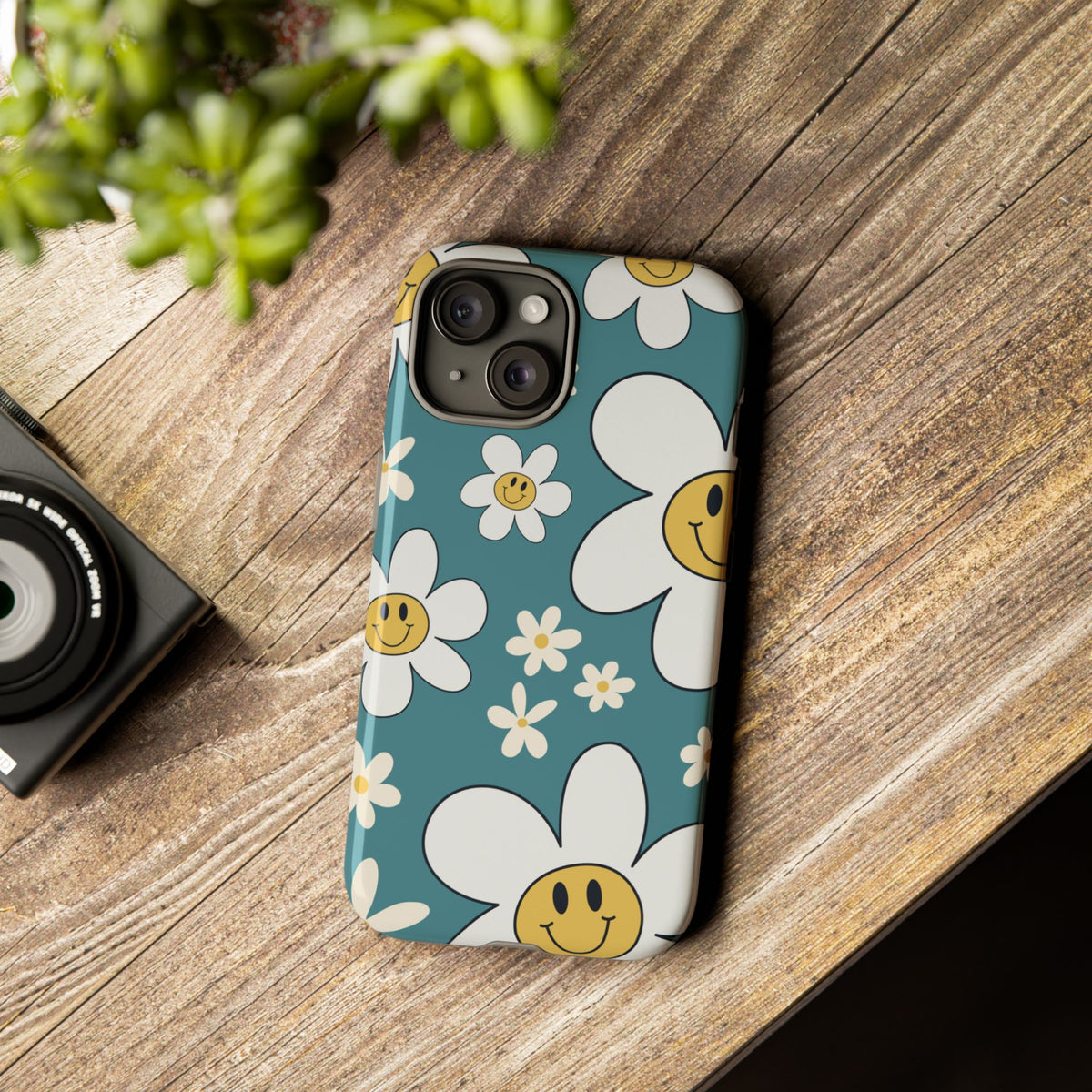 Fun Retro Daisy Pattern with Light Blue Background Phone Case - Blue Phone Case