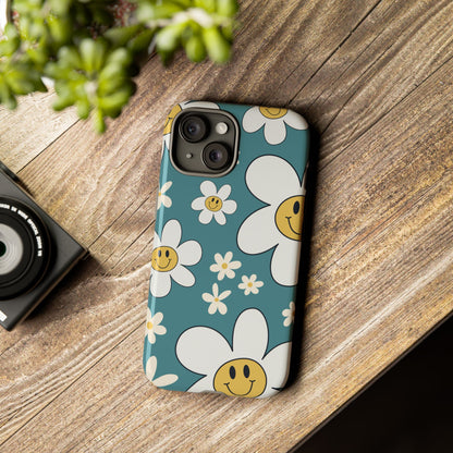Fun Retro Daisy Pattern with Light Blue Background Phone Case - Blue Phone Case