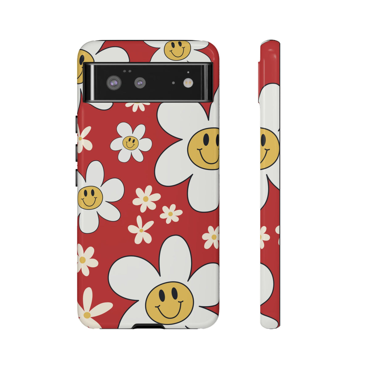 Fun Retro Daisy Pattern with Red Background Phone Case - Red Phone Case - Google Pixel 6 / Glossy