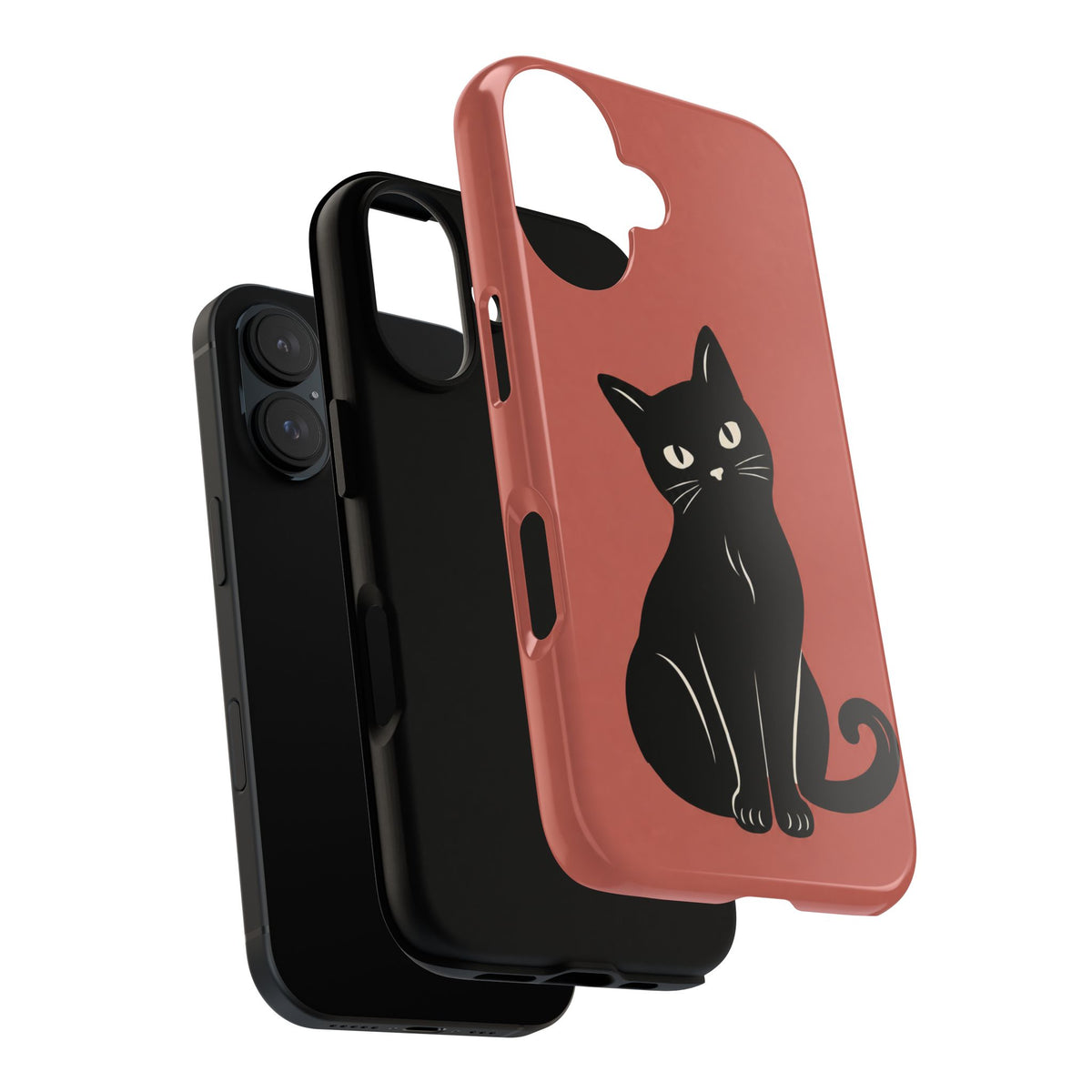 Minimalist Coral Red & Black Cat Phone Case