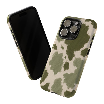 Stylish Olive Green Cow Print Phone Case - Green Phone Case