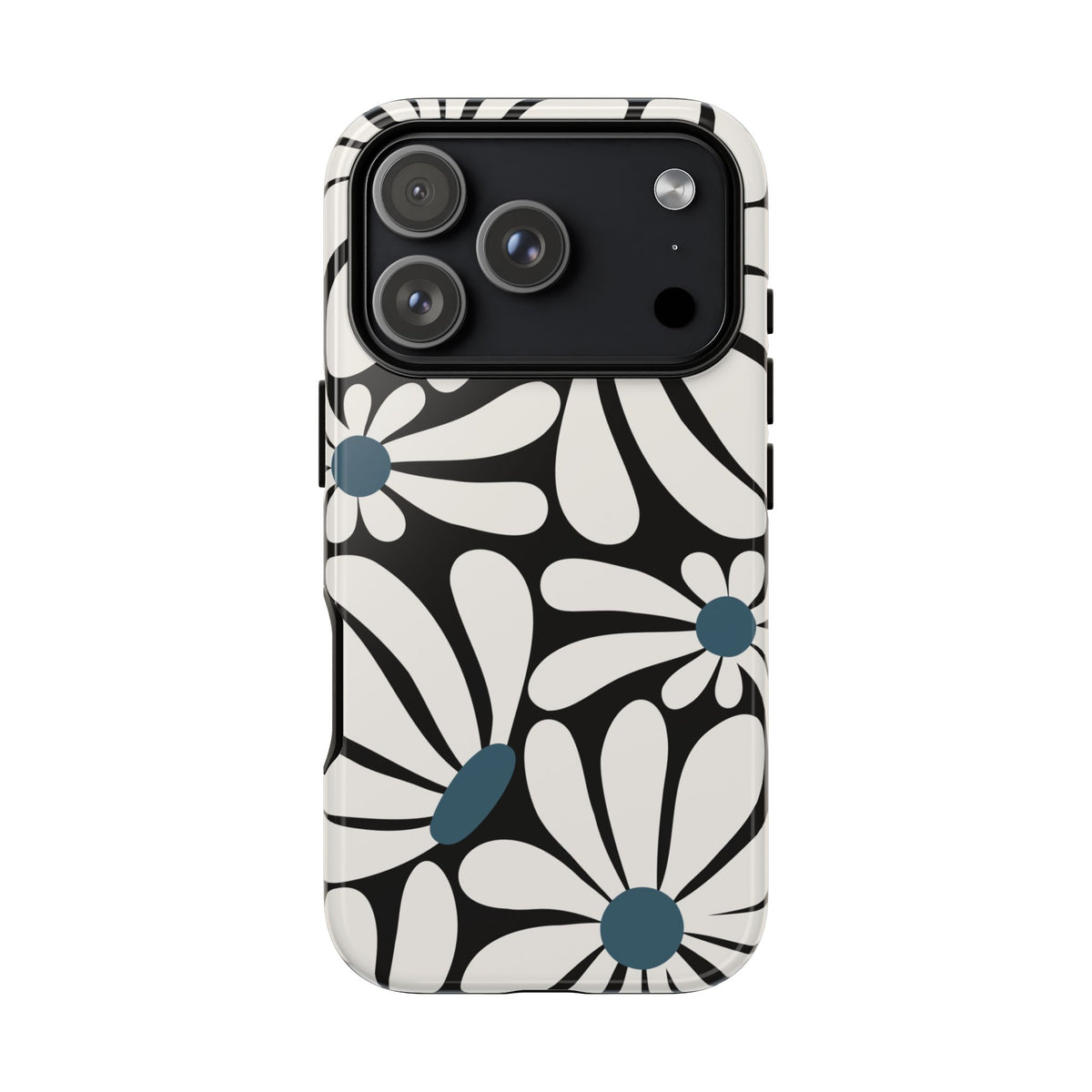 Retro Black Daisy Pattern Phone Case - Black Phone Case - iPhone 17 Pro / Glossy