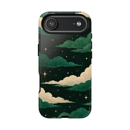 Illustrated Emerald Green Clouds & Stars Phone Case