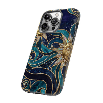 Elegant Teal & Gold Celestial Suns Phone Case