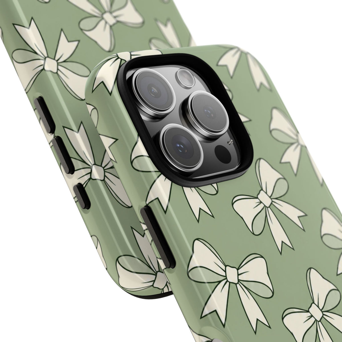 Chic Sage Green Bow Pattern Phone Case