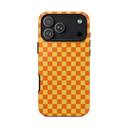 iPhone 17 Pro Max / Glossy Phone Case - Trendy Orange & Yellow Small Checked Pattern Phone Case