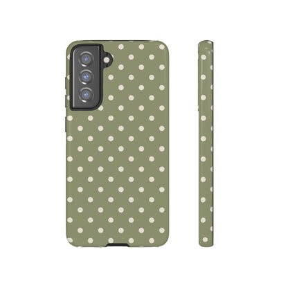 Samsung Galaxy S21 FE / Glossy Phone Case - ’Green & White Dot Pattern’ Phone Case