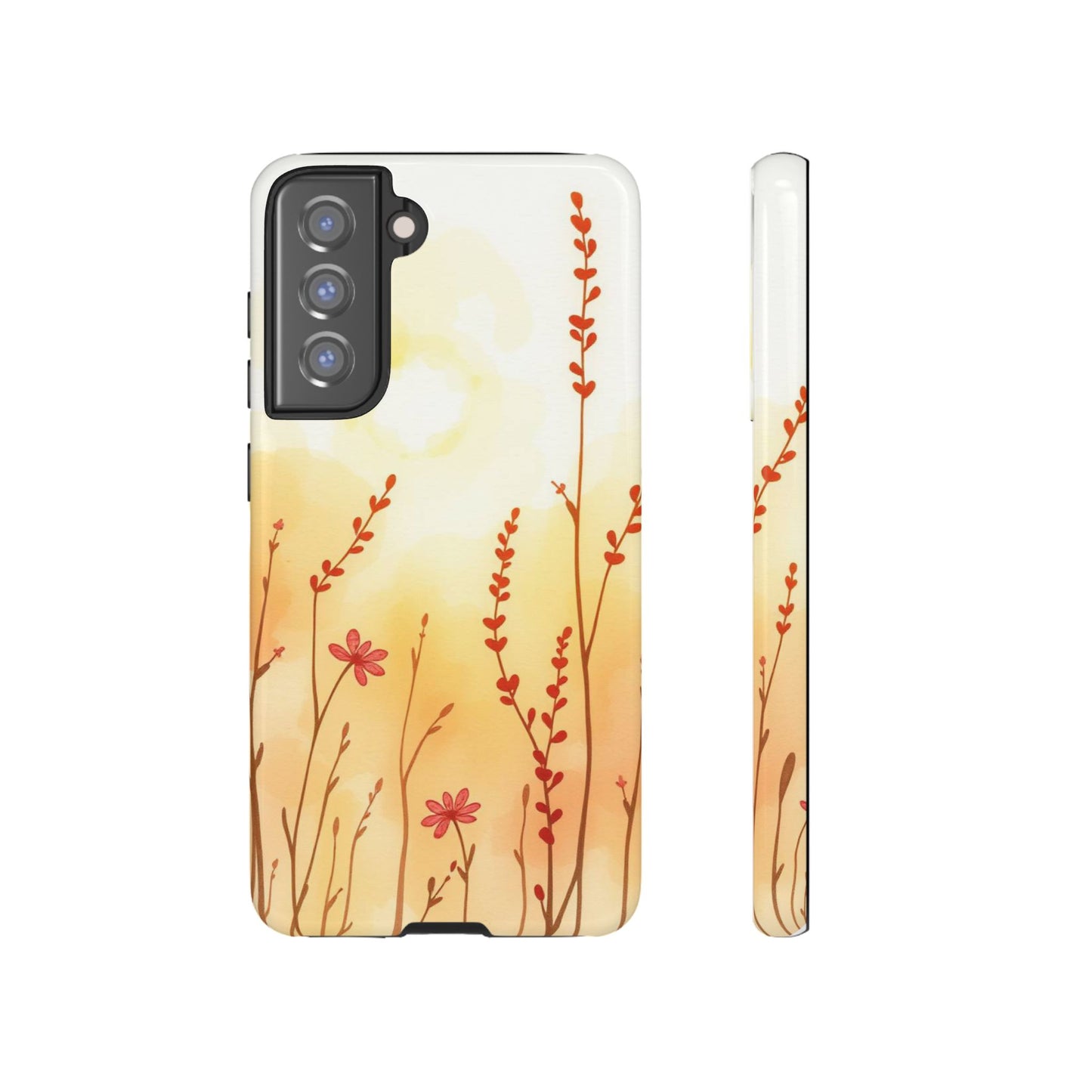 Samsung Galaxy S21 FE / Glossy Phone Case - Boho Chic Watercolour Wildflower Dusk Pattern Phone Case