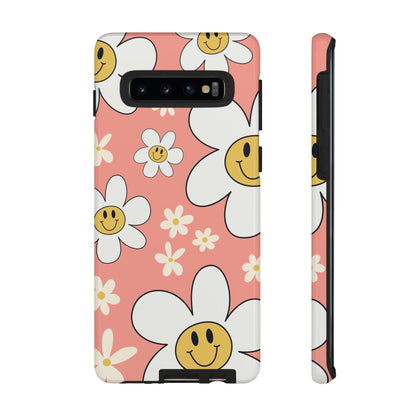 Fun Retro Daisy Pattern with Pink Background Phone Case - Pink Phone Case