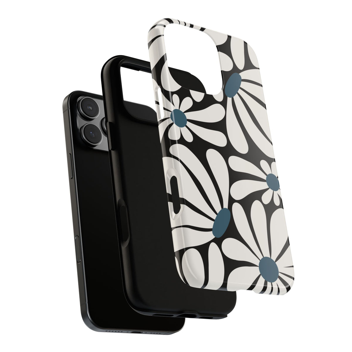Retro Black Daisy Pattern Phone Case - Black Phone Case