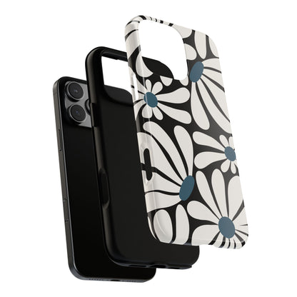Retro Black Daisy Pattern Phone Case - Black Phone Case