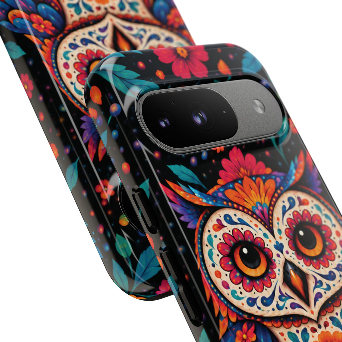 Vibrant Orange and Turquoise Calavera Owl Phone Case - Multicolor Phone Case