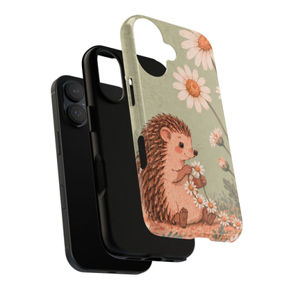 Whimsical Sage Green Hedgehog and Daisy Chain Phone Case - Green Phone Case