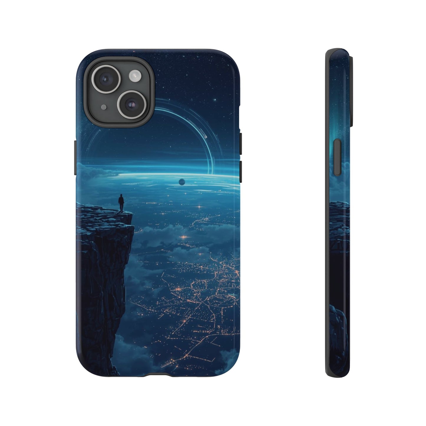 iPhone 15 Plus / Glossy Phone Case - Orbital Ring Horizon Sci-fi Phone Case