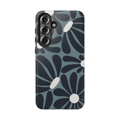 Samsung Galaxy S25 Plus / Glossy Phone Case - ’Retro Navy Blue & White Daisy Pattern’ Phone Case