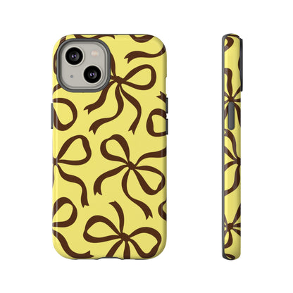 Bold Butter Yellow and Chocolate Brown Bow Pattern Phone Case