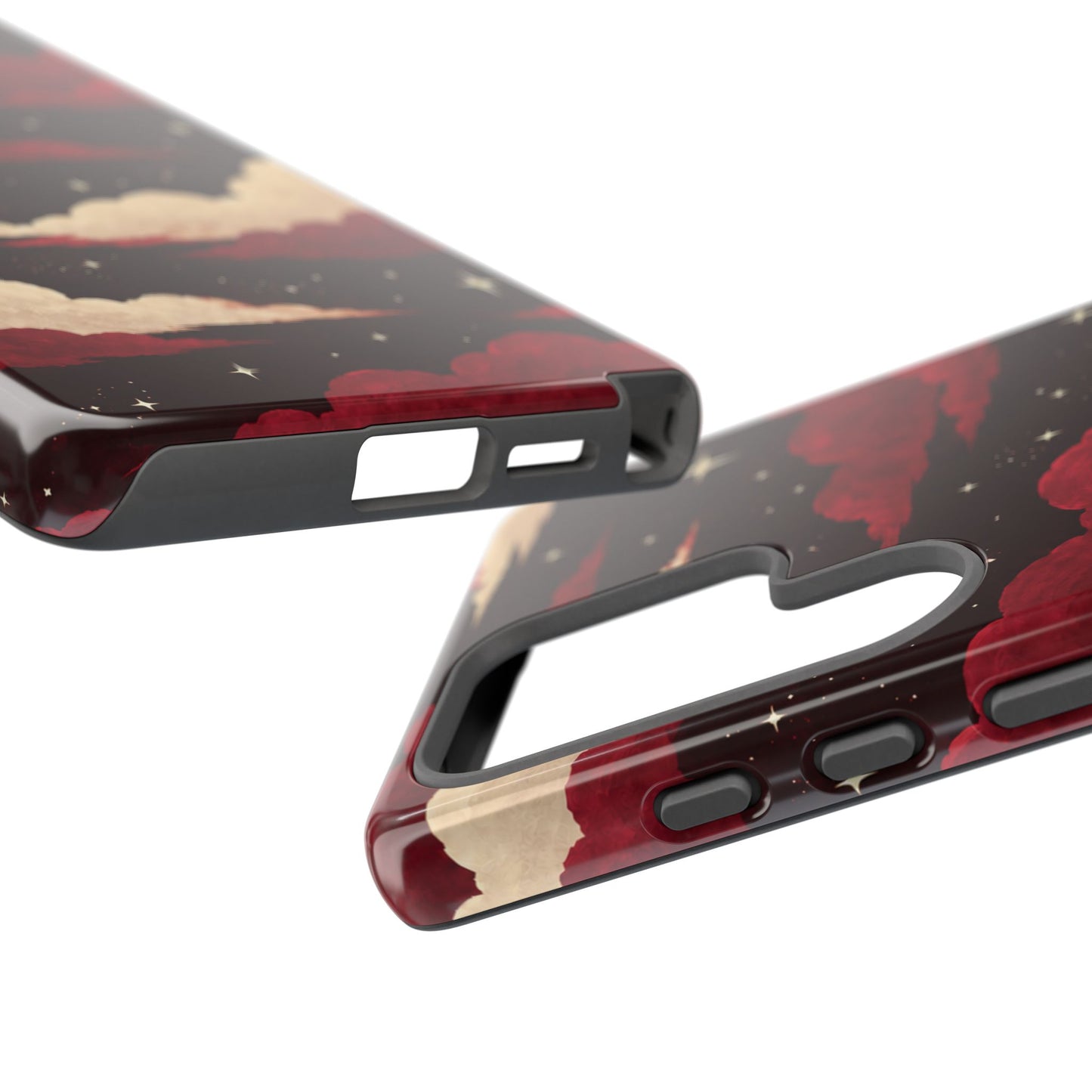 Illustrated Crimson Red Clouds & Stars Phone Case